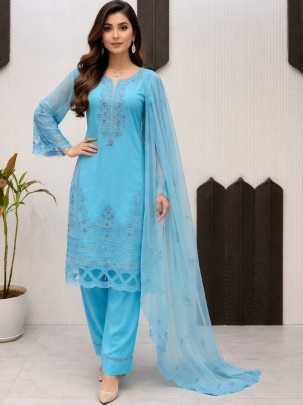 Party Wear Sky Blue Colour Suit