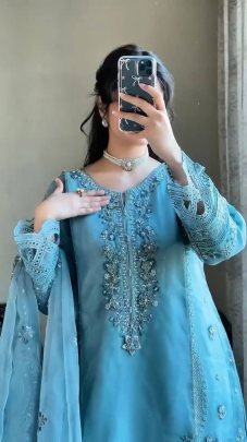 Party Wear Sky Blue Colour Suit