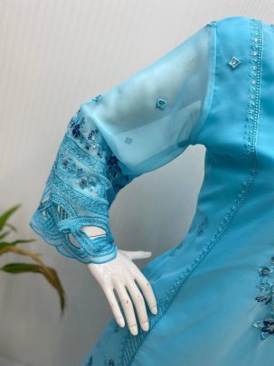 Party Wear Sky Blue Colour Suit