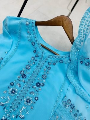 Party Wear Sky Blue Colour Suit