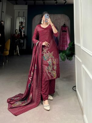 Partywear Blooming  Maroon Suits For Women