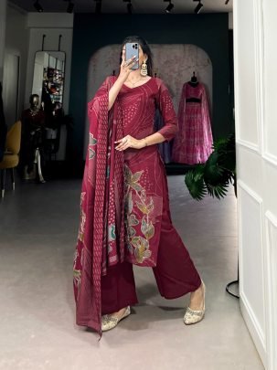 Partywear Blooming  Maroon Suits For Women