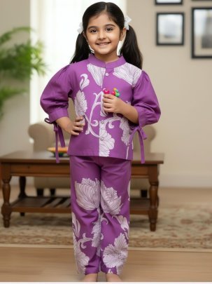 Pastel Purple Colour Cotton Fabric Co Ord Set