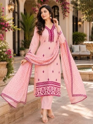 Peach Colour  Kurti Pant With Dupatta