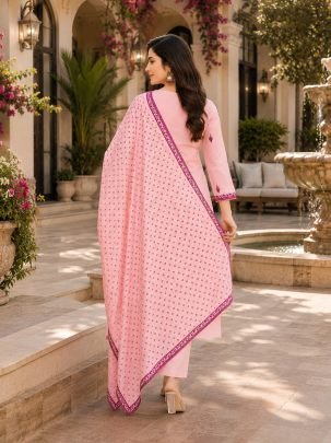 Peach Colour  Kurti Pant With Dupatta