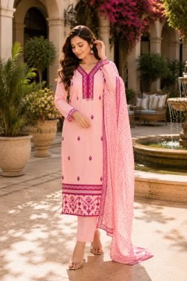 Peach Colour  Kurti Pant With Dupatta