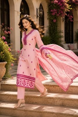 Peach Colour  Kurti Pant With Dupatta