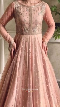 Peach Faux Georgette Embroidered Lehenga Gown