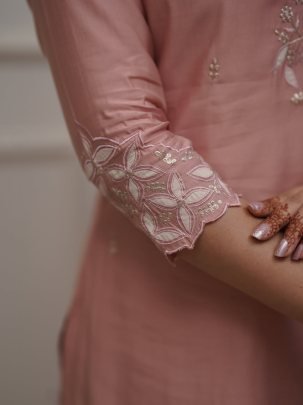 Peach Glow Designer Neck Kurti Set