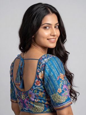 Peacock Print Blue Colour Ready Made Blouse