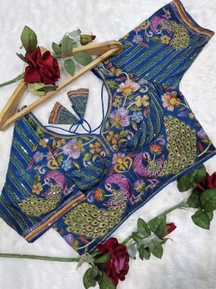 Peacock Print Blue Colour Ready Made Blouse