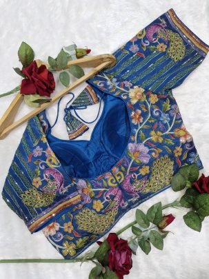 Peacock Print Blue Colour Ready Made Blouse