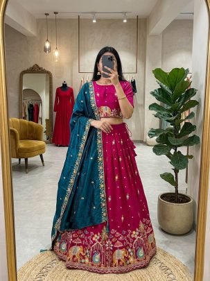Peacock Sequence Work Rani Colour Lehenga