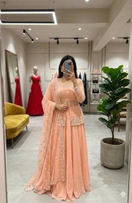 Peplum Top Style Peach Colour Lehenga
