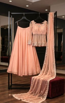 Peplum Top Style Peach Colour Lehenga