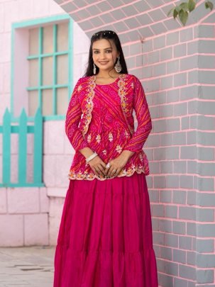 Pink Blossom  Bandhej Lehenga Set