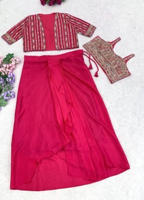 Pink Chinon Silk Embroidery Indo Western