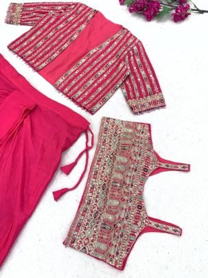 Pink Chinon Silk Embroidery Indo Western