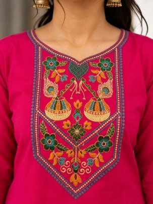 Pink Daily Wear Simple  Cotton Kurti Pant Set