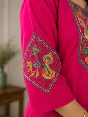 Pink Daily Wear Simple  Cotton Kurti Pant Set