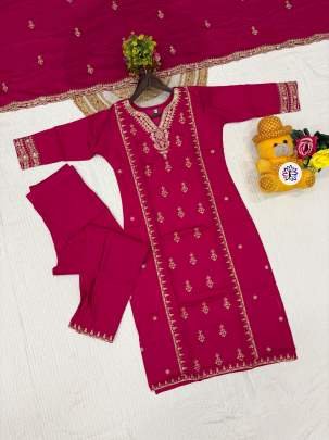 Pink Designer Chanderi Silk Suit With Bottom And Dupatta
