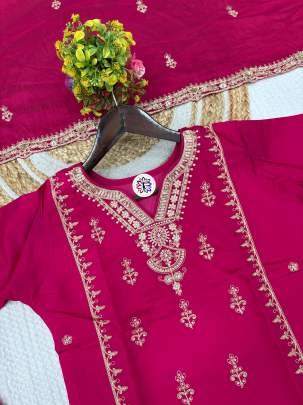 Pink Designer Chanderi Silk Suit With Bottom And Dupatta