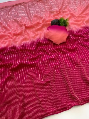 Party Wear Duel Shade Faux Georgette Sequence Work Saree