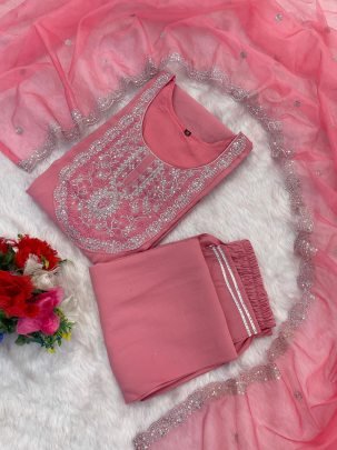 Pink Elegance 3/4 Sleeves Silk Kurti Set