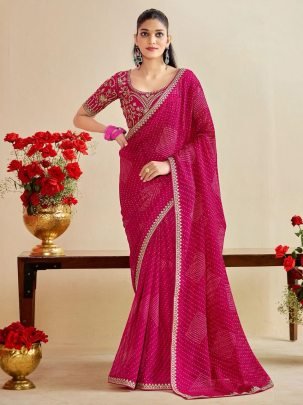 Pink  Elegance Bandhani Saree