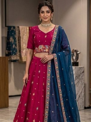 Premium Space Silk Pink Ready Made Lehenga With Dupatta