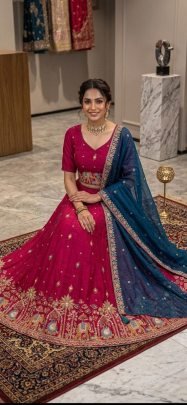 Premium Space Silk Pink Ready Made Lehenga With Dupatta