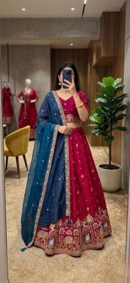 Premium Space Silk Pink Ready Made Lehenga With Dupatta
