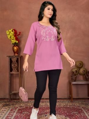Pink Floral Embroidered Short Top