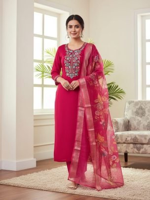 Pink Harmony  3 Pis Roman Silk Suit 