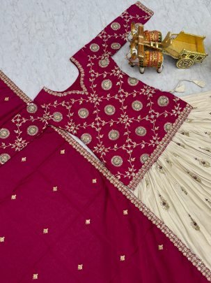 Pink Heavy Embroidery Pure Tissue Silk Lehenga
