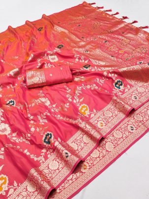 Pink Paithani Silk Saree With Matching Flower Design Pallu
