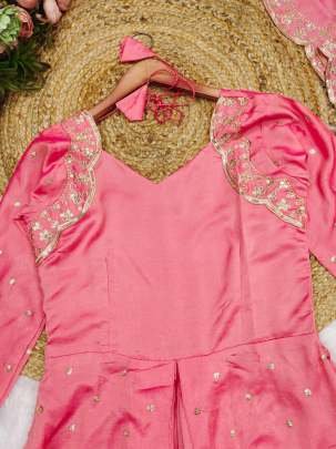 Pink Vichitra Silk Anarkali Style Embroidered Lehenga