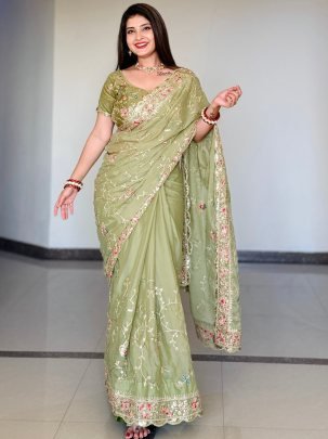 Pista Colour Georgette Fabric Saree