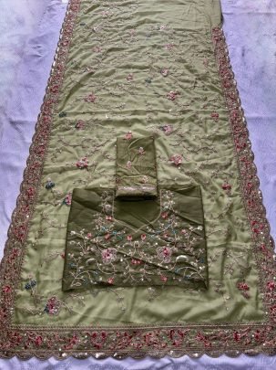 Pista Colour Georgette Fabric Saree