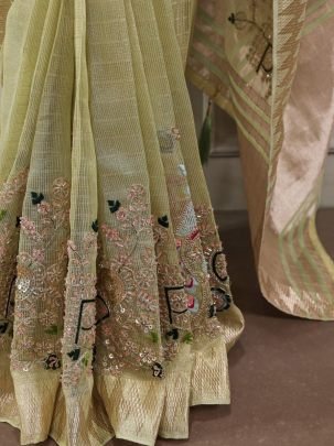 Pista Elegance Embroidery Saree