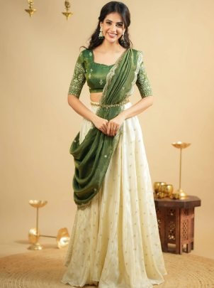 Pongal Style Wear Pista Colour  Lehenga Choli
