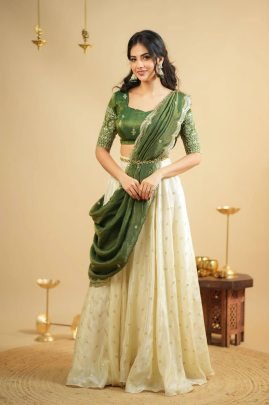 Pongal Style Wear Pista Colour  Lehenga Choli