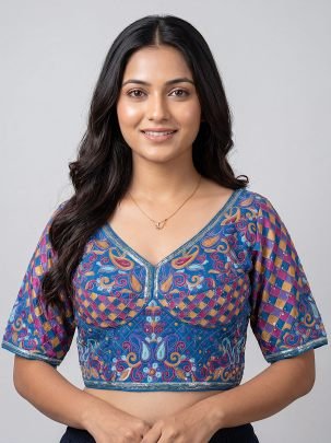Position Print Blue Colour Ready Made Blouse
