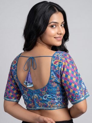 Position Print Blue Colour Ready Made Blouse