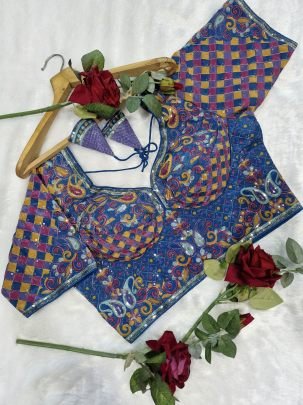 Position Print Blue Colour Ready Made Blouse