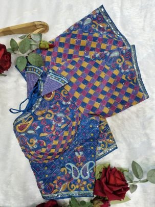 Position Print Blue Colour Ready Made Blouse