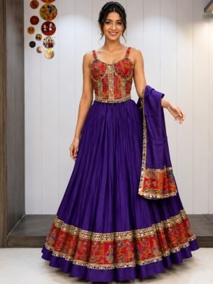 Position Print Purple Colour Navratri Lehenga