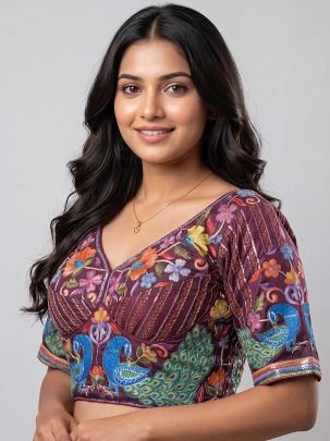 Position Print Purple Colour Ready Made Blouse
