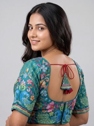Embroidery Work Rama Colour Ready Made Blouse