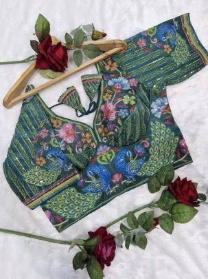 Embroidery Work Rama Colour Ready Made Blouse